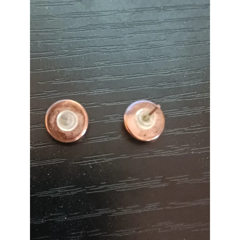 Rose Gold Tone Orange Druzy Style Round Stud Earrings Glitter Sparkle Cabochon